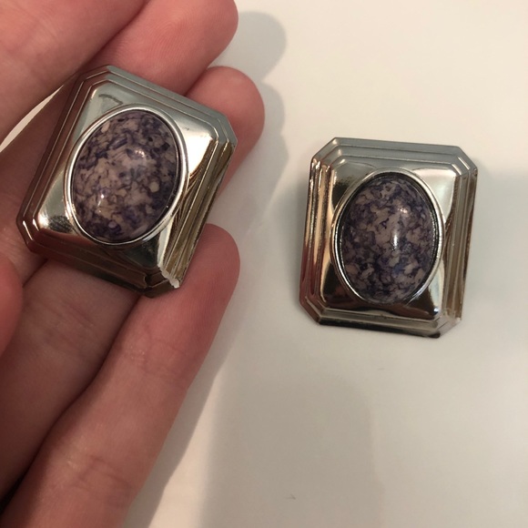 Silver earrings with purple stone - Picture 2 of 6